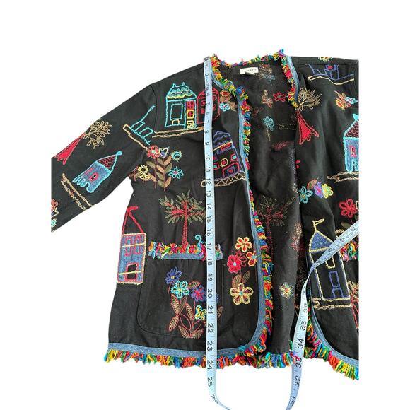 Chico's Multicolor Embroidered Fringe Art to Wear Lightweight Jacket Size Medium - Picture 12 of 12